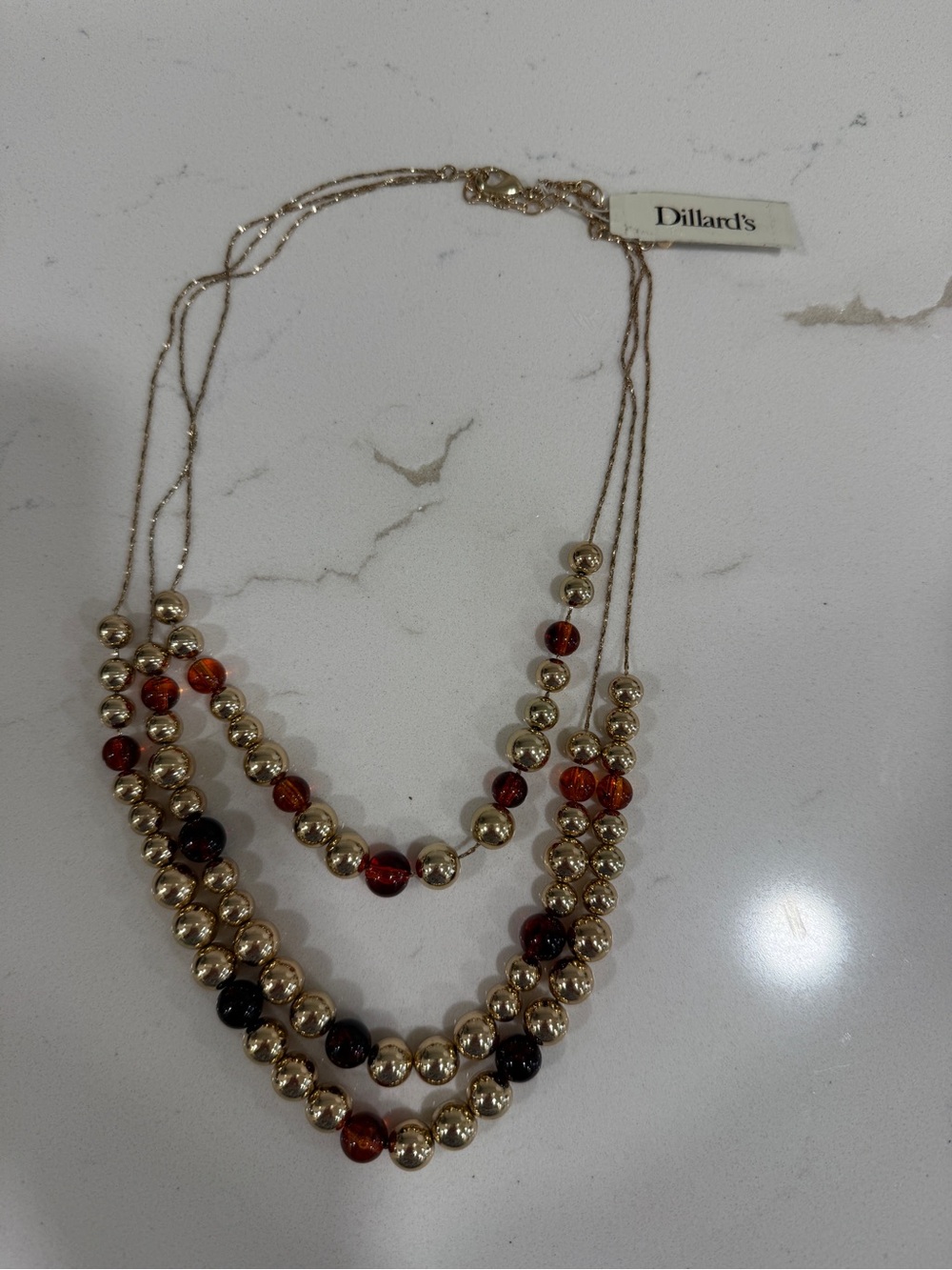 Dillard's Multi-Strand Gold and Amber Bead Necklace
